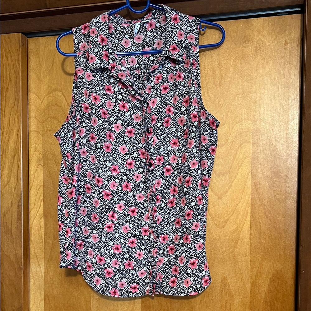 Elle Sleeveless Floral Blouse - Pink and Black